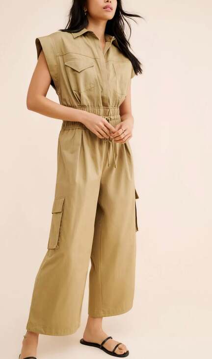 FARM Rio Pants - FARM Rio Cotton Utility Jumpsuit in Olive Green